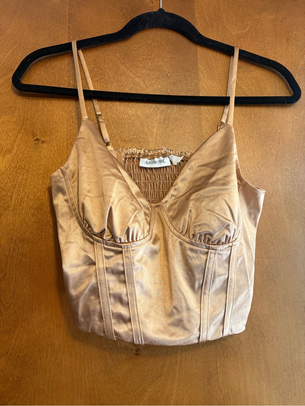 Willow & Root Satin Bustier Crop Top in Shimmering Gold